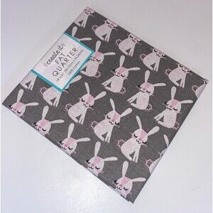Create It Rabbits Bunnies Cotton Fat Quarter 18" x 21" Grey Pink NEW